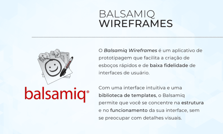 O Balsamiq Wireframes é um aplicativo de prototipagem que facilita a criação de esboços rápidos e de baixa fidelidade de interfaces de usuário.