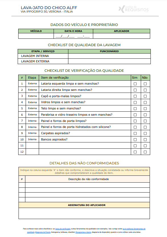 Checklist De Verificação Da Qualidade De Execução De Um Serviço 2155