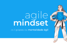 Agile Mindset: Os 3 Pilares da Mentalidade Ágil - foco em valor, adaptabilidade, colaboração e entrega rápida. Aprenda, reflita, melhore continuamente.