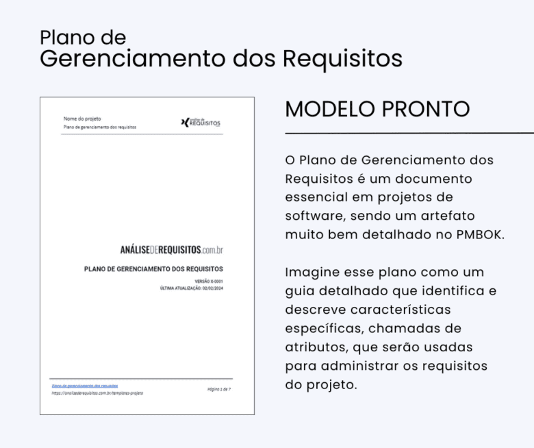 Imagem da capa do modelo de plano de gerenciamento dos requisitos disponível para download.