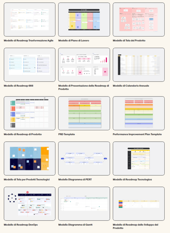 Miro, a plataforma colaborativa, proporciona ferramentas visuais e modelos de roadmap gratuitos, facilitando a colaboração dinâmica entre equipes remotas.