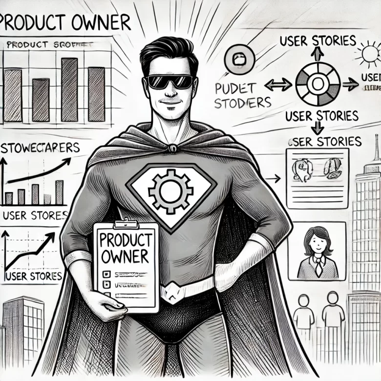 Product Owner como super-herói em estilo sketch