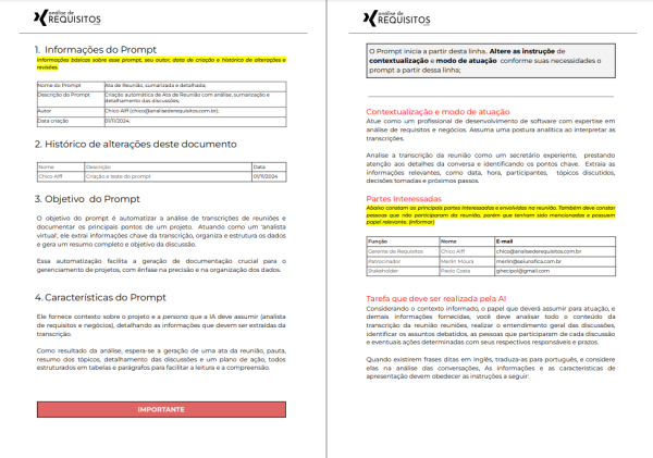 Ata de Reunião, sumarizada e detalhada;